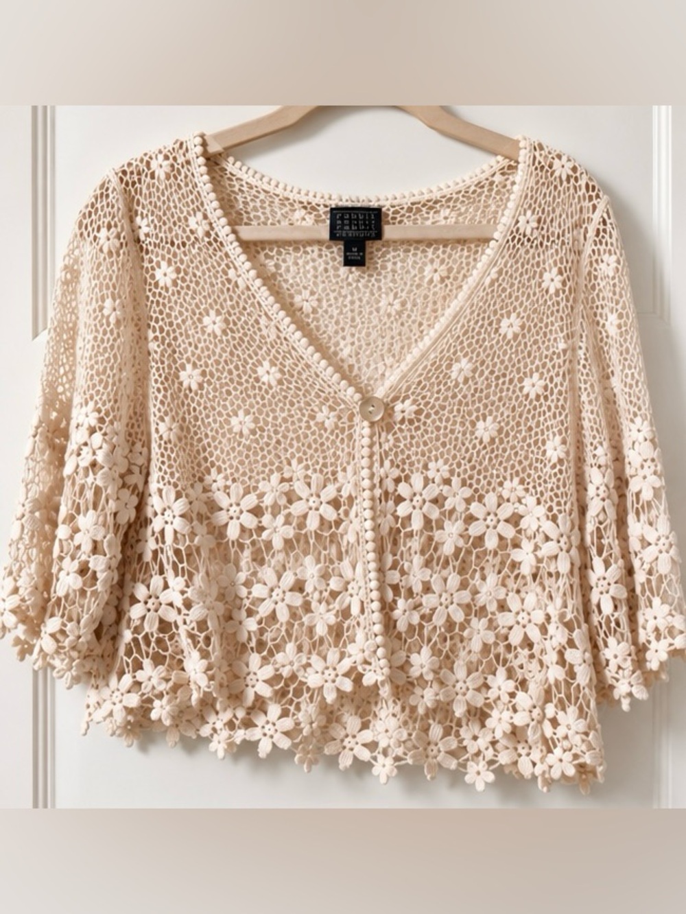 Rabbit Rabbit Rabbit Ivory Floral Crochet Cardigan Shrug M Y2K Boho